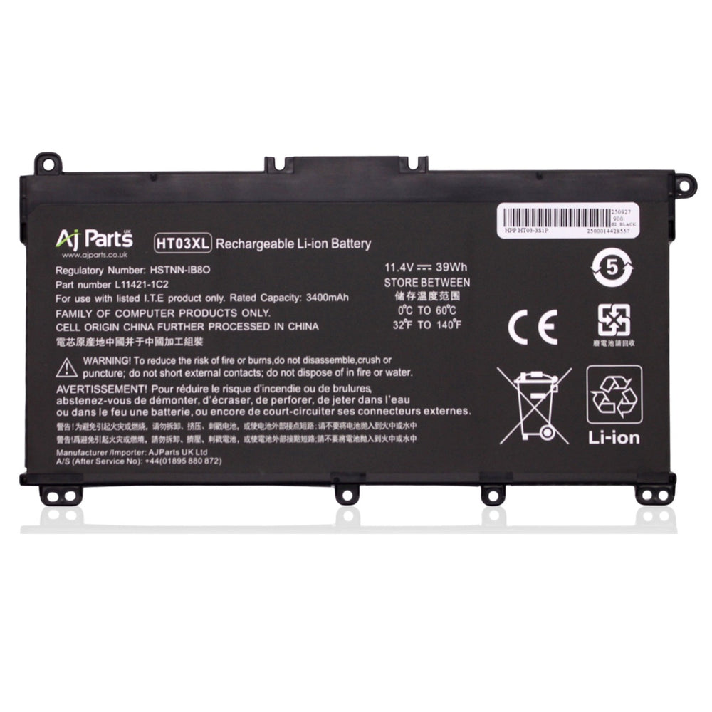 Replacement HP HT03 / HT03-3S1P 3-Cell 11.4V 3400mAh (39Wh) AJP Laptop Battery