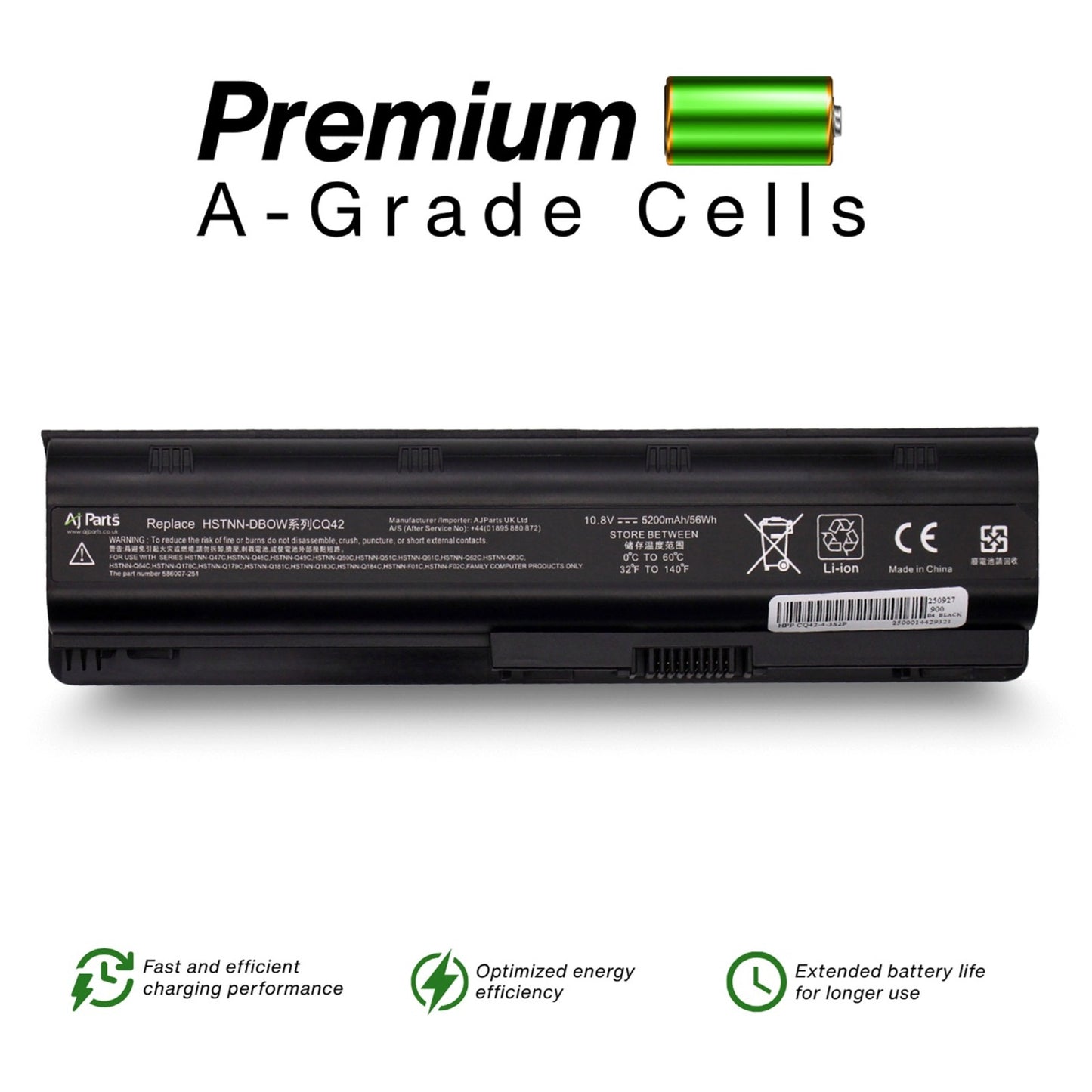 Brand AJP Battery for HP CQ42, CQ42-4-3S2P 10.8V 5200mAh (56Wh) 6-Cell Replacement Laptop Battery
