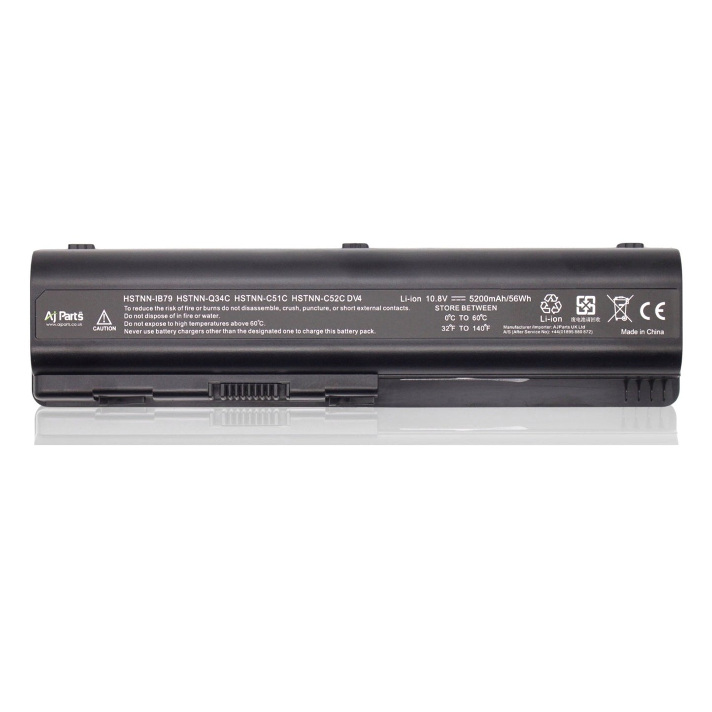 Replacement HP DV4 / DV4-4-3S2P 10.8V 5200mAh (56Wh) 6-Cell Li-ion AJP Laptop Battery Black