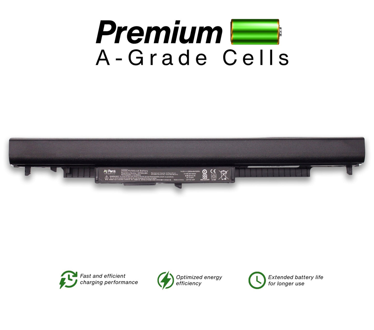 AJP HP HS04 / HS04-4-4S1P 4-Cell 14.6V 2200mAh (32Wh) Li-ion Replacement Laptop Battery Black