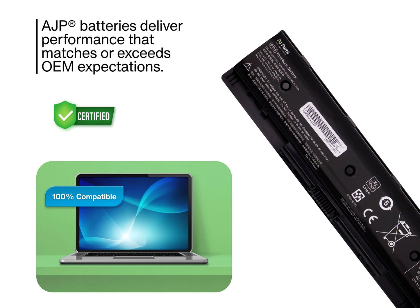 Compatible HP PI06, PI06-4-3S2P 6-Cell 10.8V 4400mAh 48Wh Li-ion AJP Laptop Battery