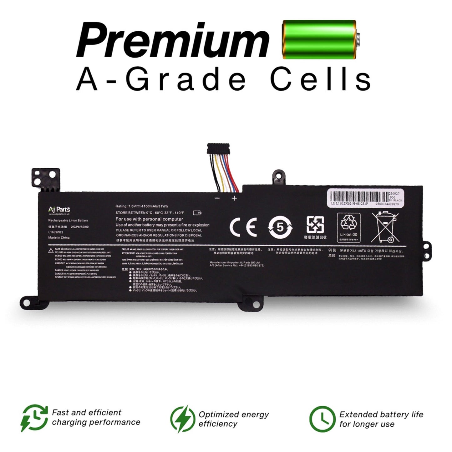 AJP L16L2PB2 / LE L16L2PB2-H-68-2S1P 7.6V 4100mAh 2-Cell Li-ion Replacement Battery for Lenovo Laptop