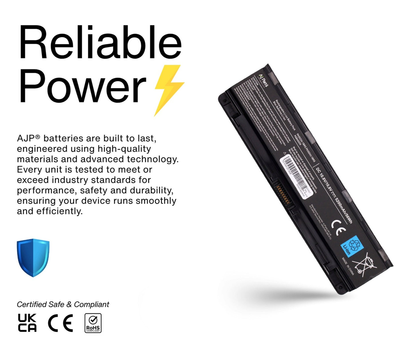 Replacement Battery for Toshiba 5024 10.8V 5200mAh (5024-ZY-3S2P) 6-Cell Li-ion AJP Laptop Battery Black