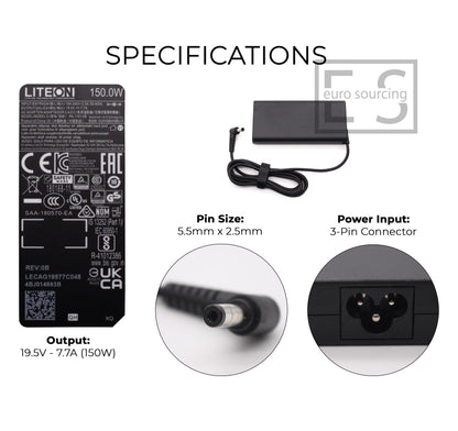 LITEON 150W 19.5V 7.7A 5.5mm x 2.5mm Laptop AC Adapter Charger