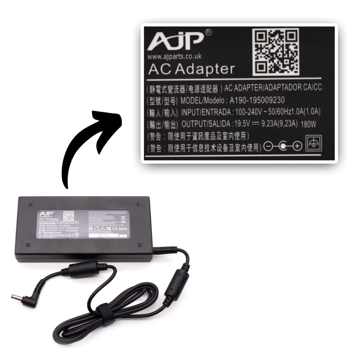 MSI GF65 Thin 9SEXR-249 180W Compatible Adapter Charger 5.5MM x 2.5MM