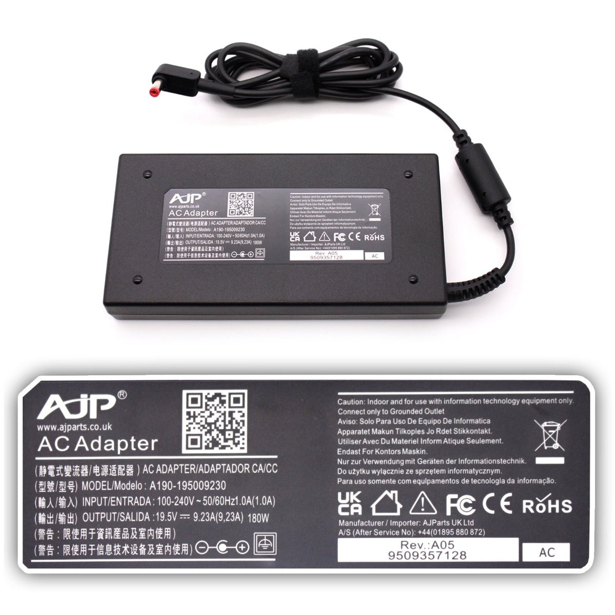 AJP Adapter For ADP-180TB FBM 180W 19.5V 9.23A 5.5MM X 1.7MM Gaming Laptop Adapter Power Supply