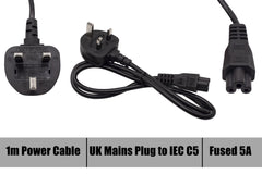 1 Meter UK 3-Pin Clover/Mickey Mouse/C5 Mains Power Cable/Lead Replacement