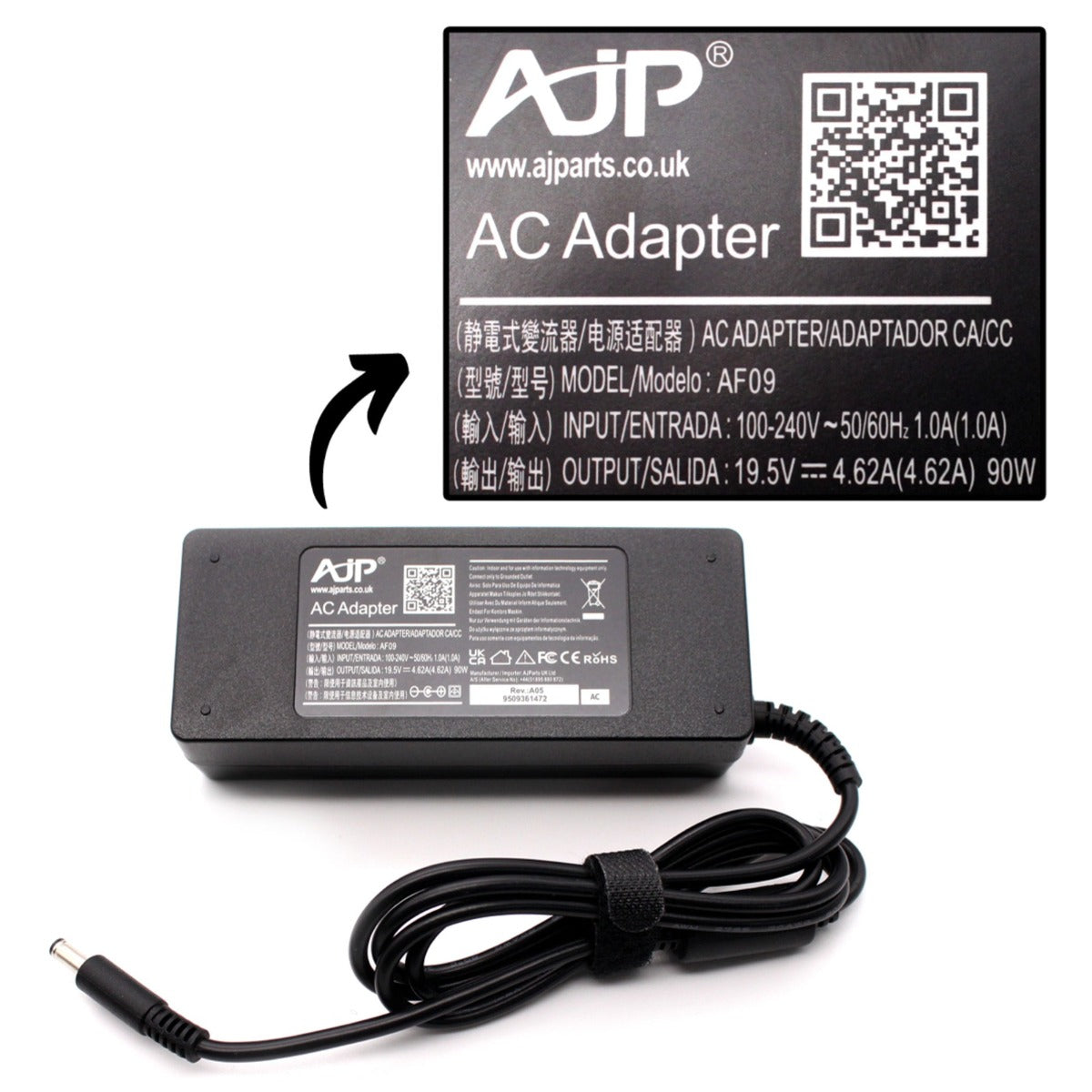 Zamiennik zasilacza sieciowego AJP BRAND 19,5 V 4,62 A 90 W 4,5 mm x 3,0 mm do laptopa Dell