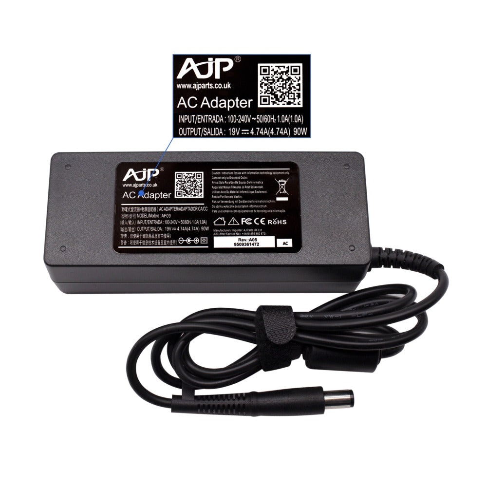 New Replacement for HP 19V 4.74A Center Pin AJP Brand 90W 7.4MM x 5.0MM Adapter Charger Compatible With HP ELITEBOOK FOLIO 9470M