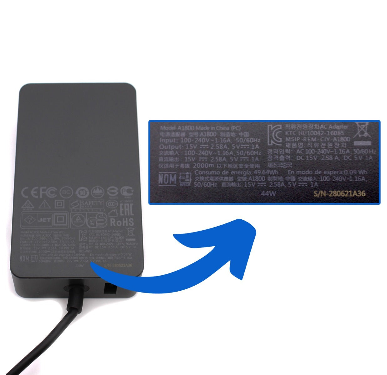Microsoft Surface Pro 6 1796 44W AJP Laptop Replacement Adapter
