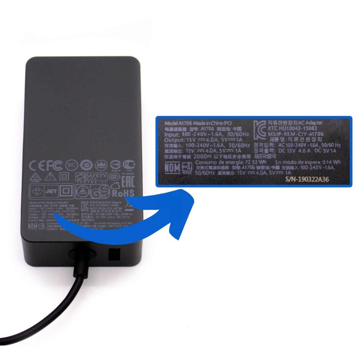 Replacement AJP Adapter For MICROSOFT PRO 4 MICC4 60W 15V 4A Power Charger