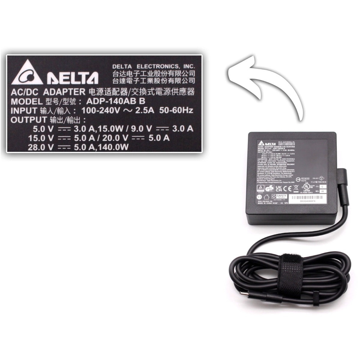 New Delta Brand 140W USB-C Type C AC Adapter Power Supply Charger