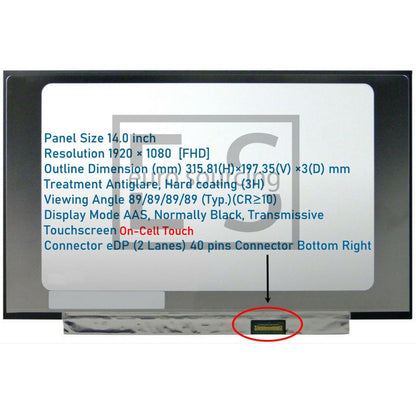 Replacement For N140HCN-EA1 REV.C6 NV140FHM-T07 14" LED LCD ON-Cell Touch Screen FHD Matte Display Panel