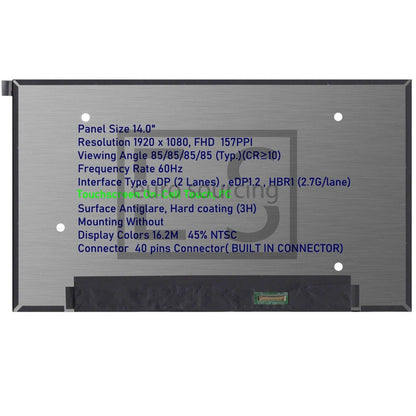 Replacement For NV140FHM-T0C V8.0 14" LED LCD ON-Cell Touch Screen FHD Matte Display Panel