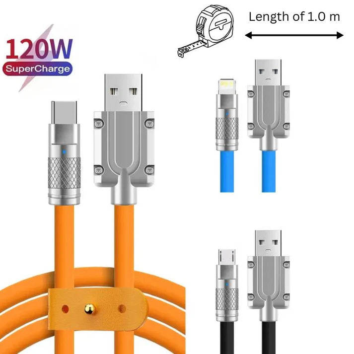 [ Pack of 10 ] - 1.0MTR - Fast Charging Cable  6A 120W  -  | USB | Type-C | Lightning